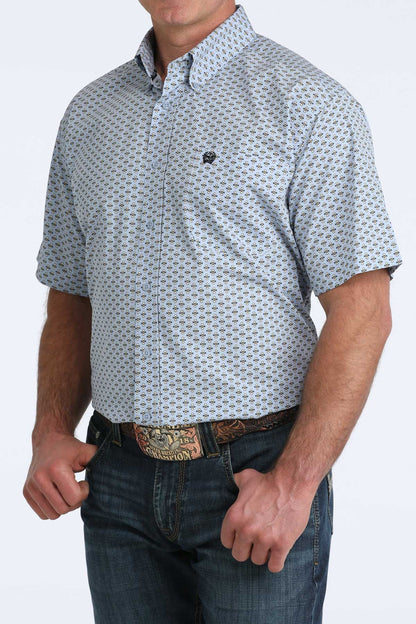 Cinch Men's Light Blue Floral Bow Short Sleeve Shirt