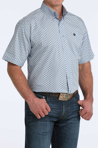 Cinch Men's Light Blue Floral Bow Short Sleeve Shirt