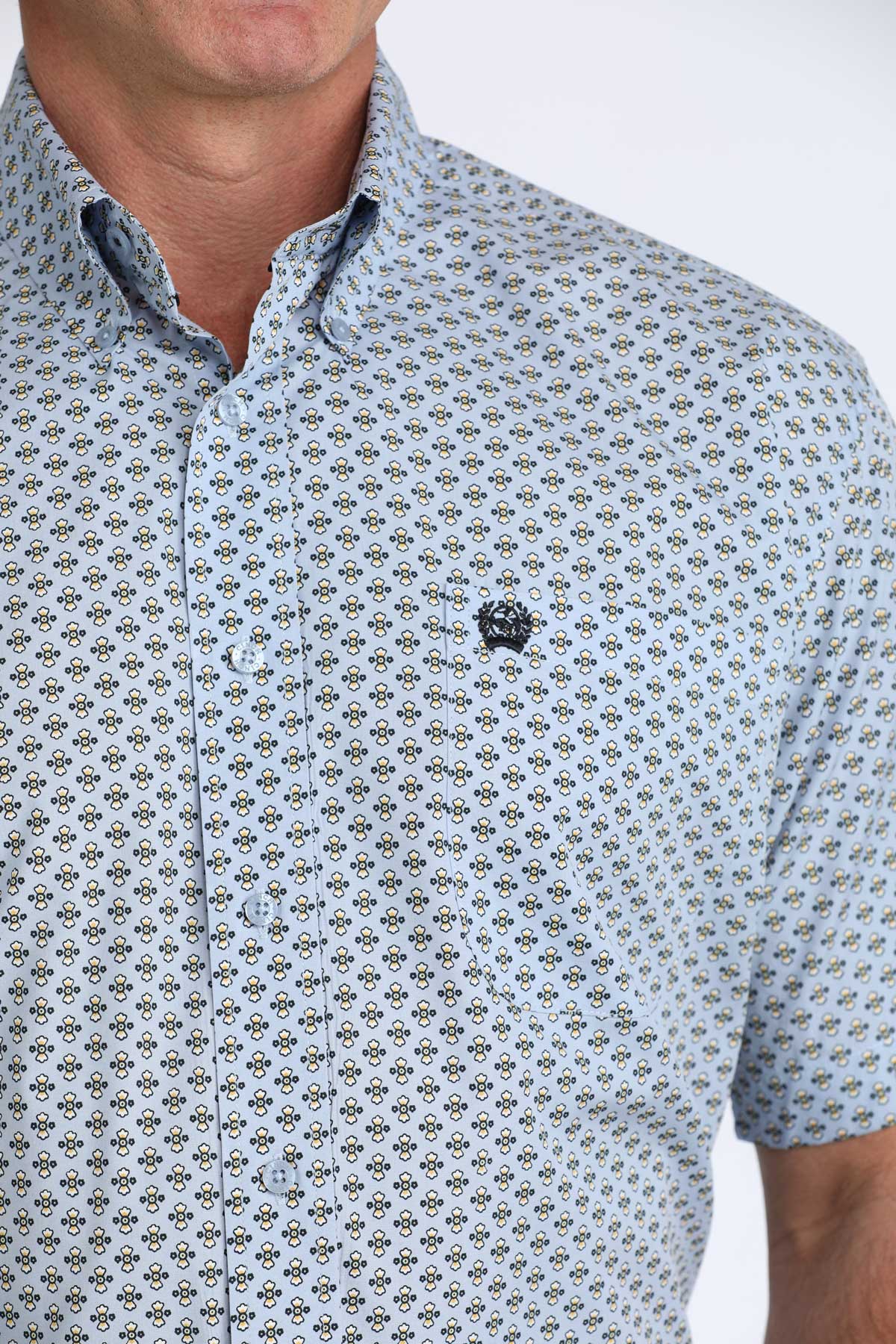 Cinch Men's Light Blue Floral Bow Short Sleeve Shirt