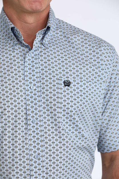 Cinch Men's Light Blue Floral Bow Short Sleeve Shirt