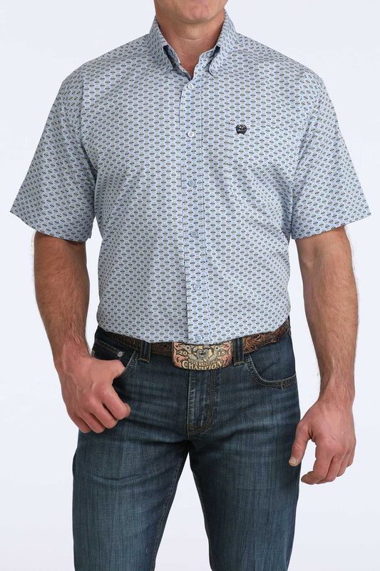 Cinch Men's Light Blue Floral Bow Short Sleeve Shirt