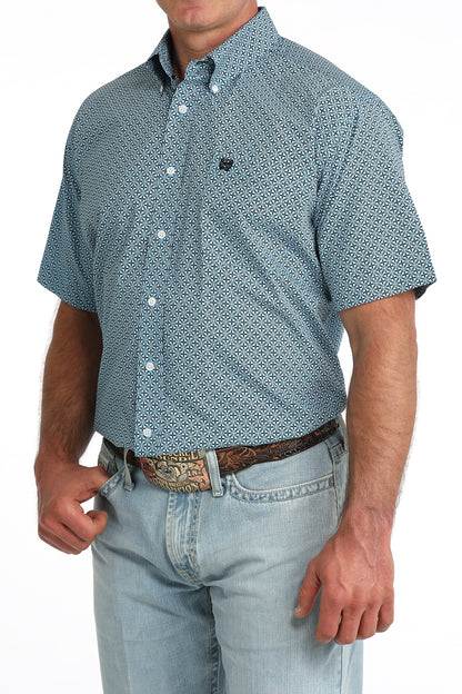 Cinch Men's Blue Cross Box Short Sleeve Shirt