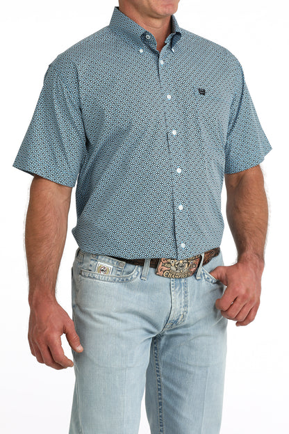 Cinch Men's Blue Cross Box Short Sleeve Shirt