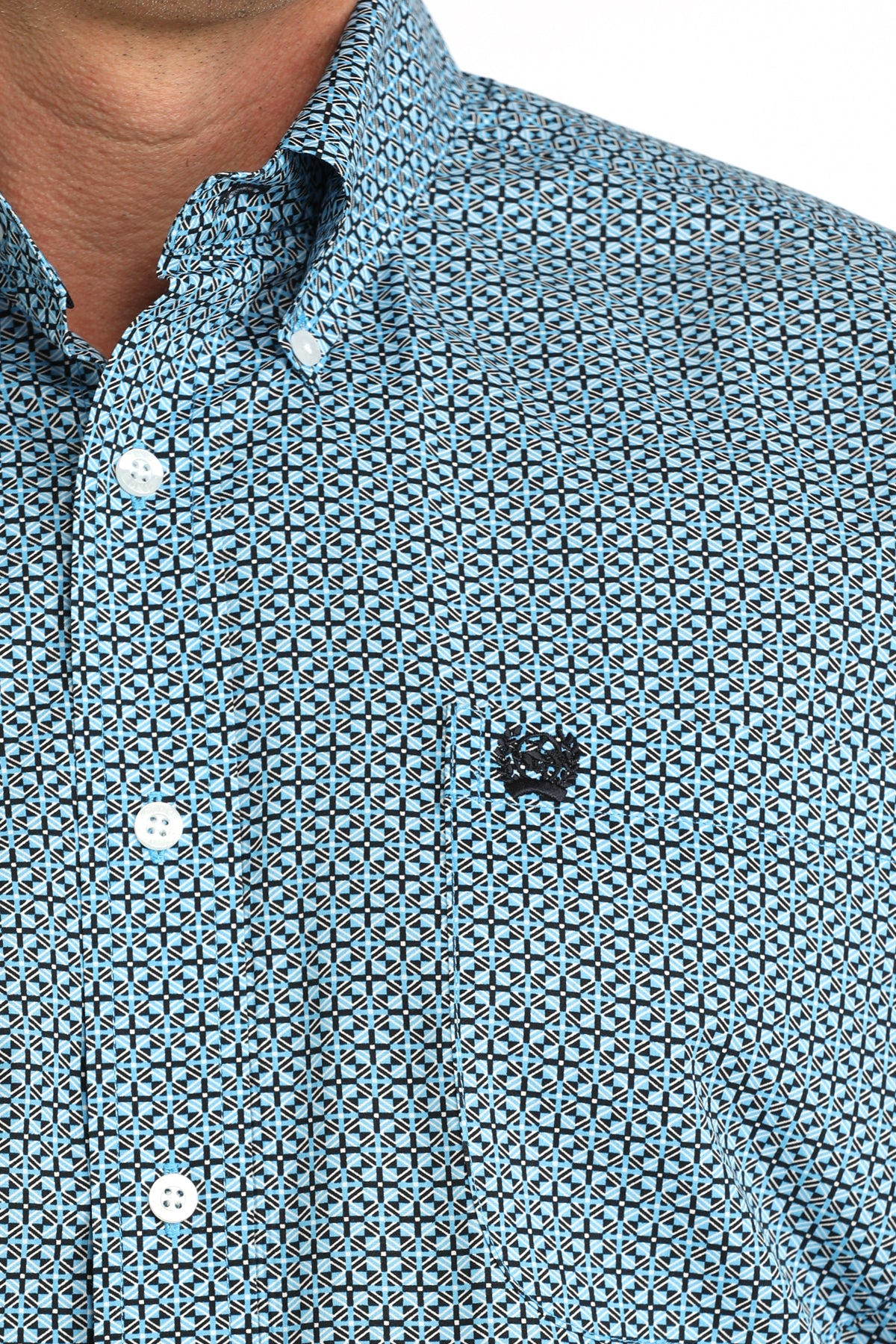 Cinch Men's Blue Cross Box Short Sleeve Shirt