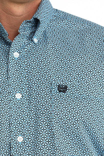 Cinch Men's Blue Cross Box Short Sleeve Shirt