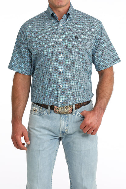 Cinch Men's Blue Cross Box Short Sleeve Shirt