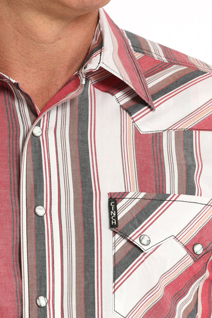 CINCH RED STRIPED MODERN FIT LONG SLEEVE SHIRT