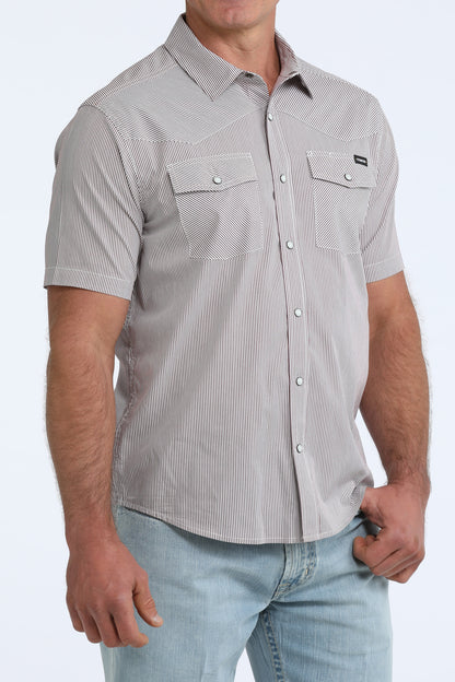 Cinch Burgundy Short Sleeve Striped Snap Shirt