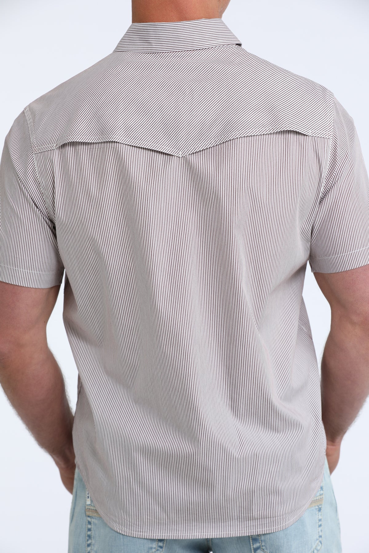 Cinch Burgundy Short Sleeve Striped Snap Shirt