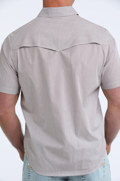 Cinch Burgundy Short Sleeve Striped Snap Shirt