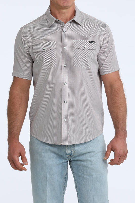 Cinch Burgundy Short Sleeve Striped Snap Shirt