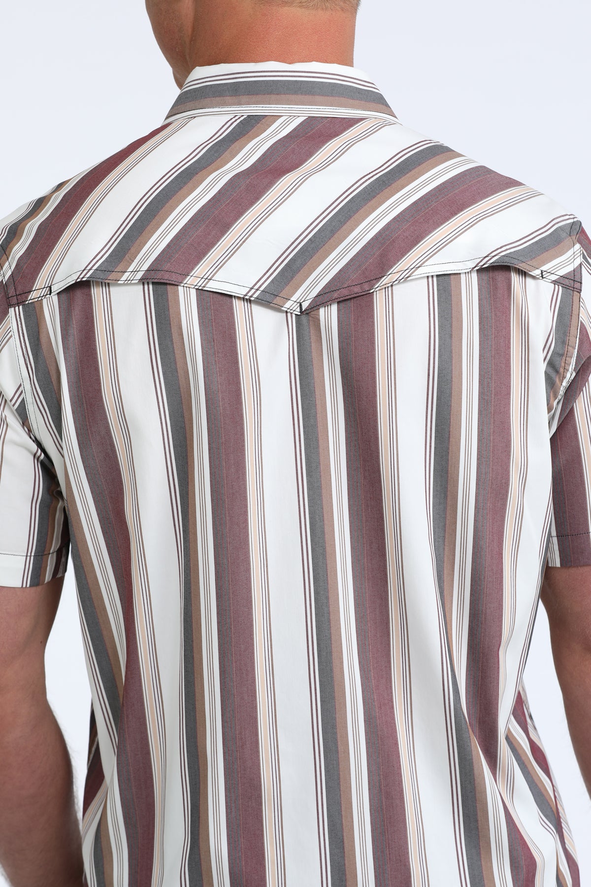 Cinch Short Sleeve Maroon Striped Camp Shirt