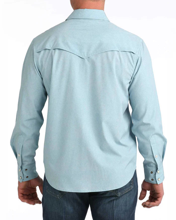 Cinch Men's Light Blue Stretch Ripstop Camp Shirt