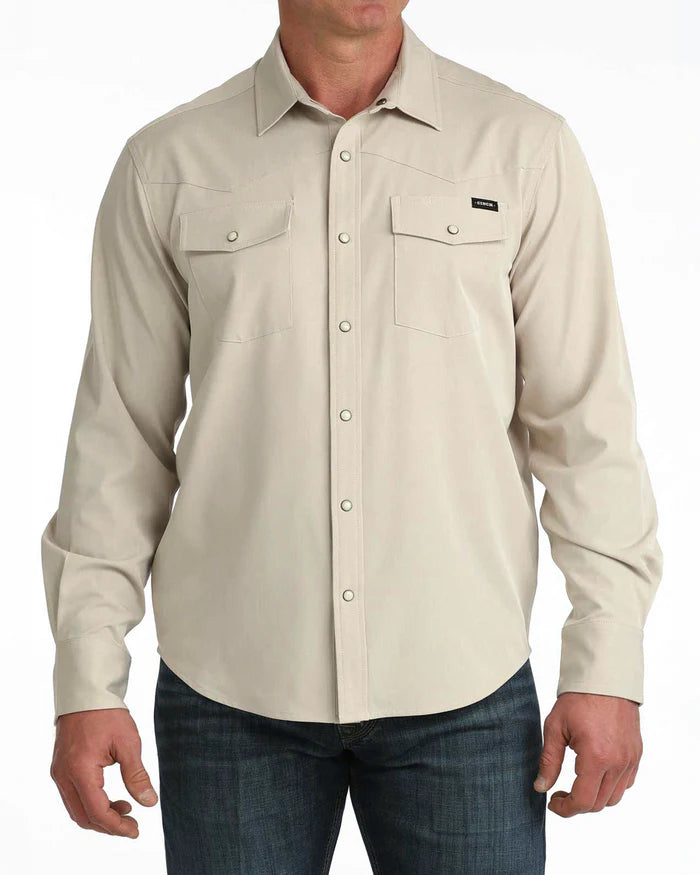 Cinch Men's Khaki Stretch Ripstop Camp Shirt