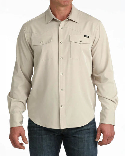 Cinch Men's Khaki Stretch Ripstop Camp Shirt