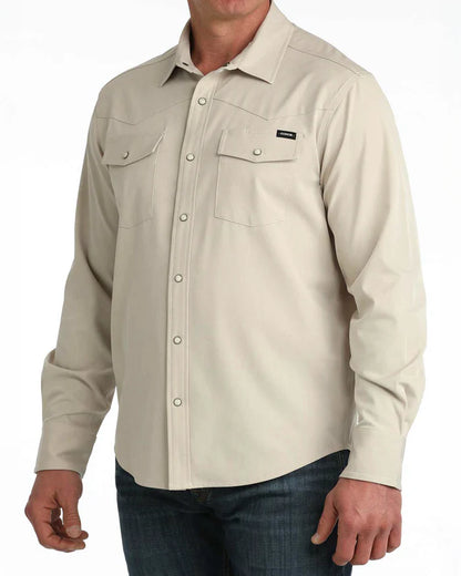 Cinch Men's Khaki Stretch Ripstop Camp Shirt
