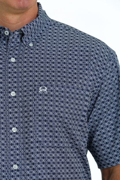 CINCH MENS NAVY PRINT ARENAFLEX SHORT SLEEVE SHIRT