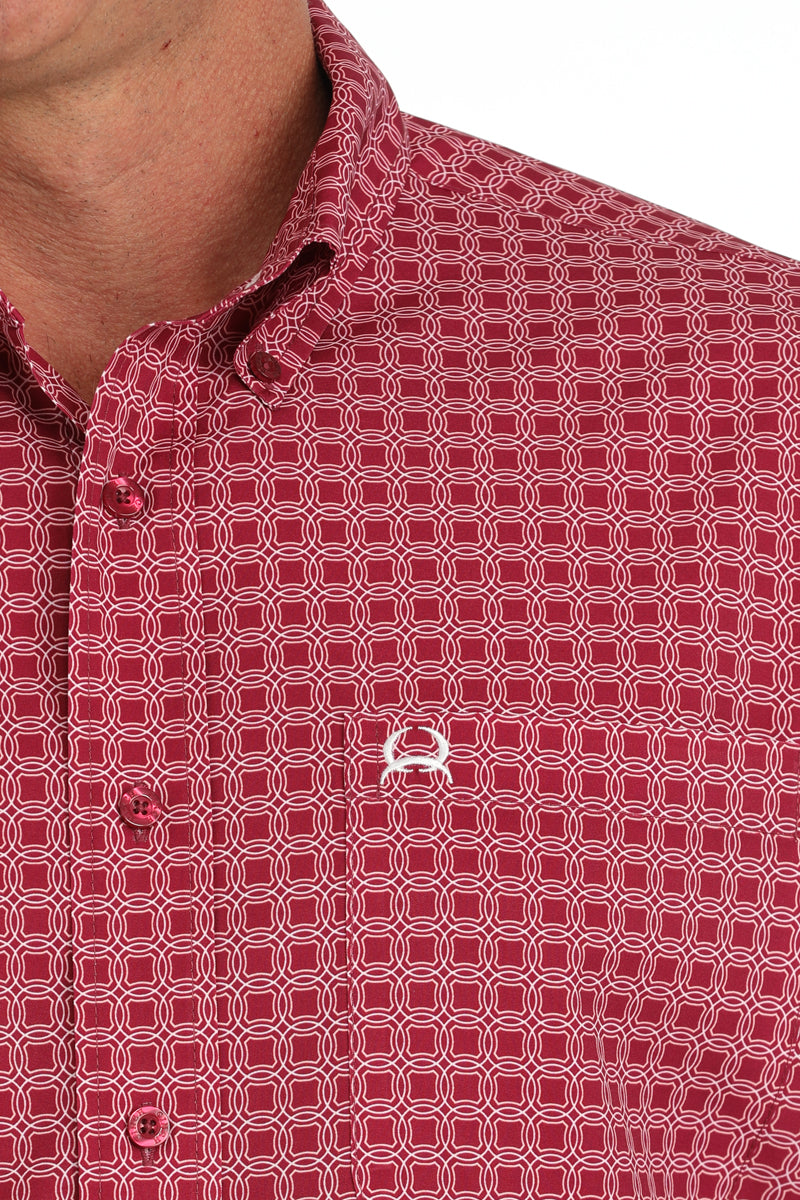 Cinch Mulberry Medallion Print Button-Down Short Sleeve Western Shirt