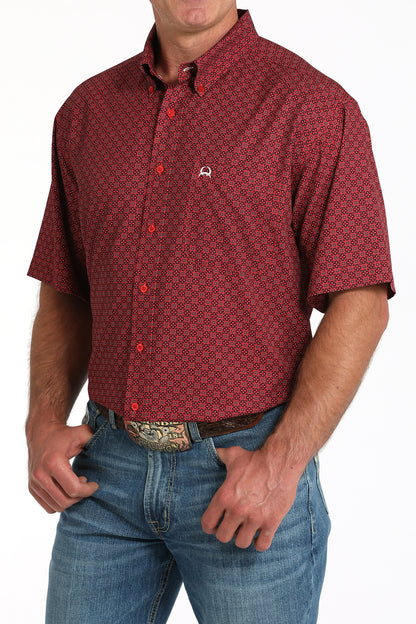 Cinch Men's Red Geo Print Arenaflex Short Sleeve Shirt
