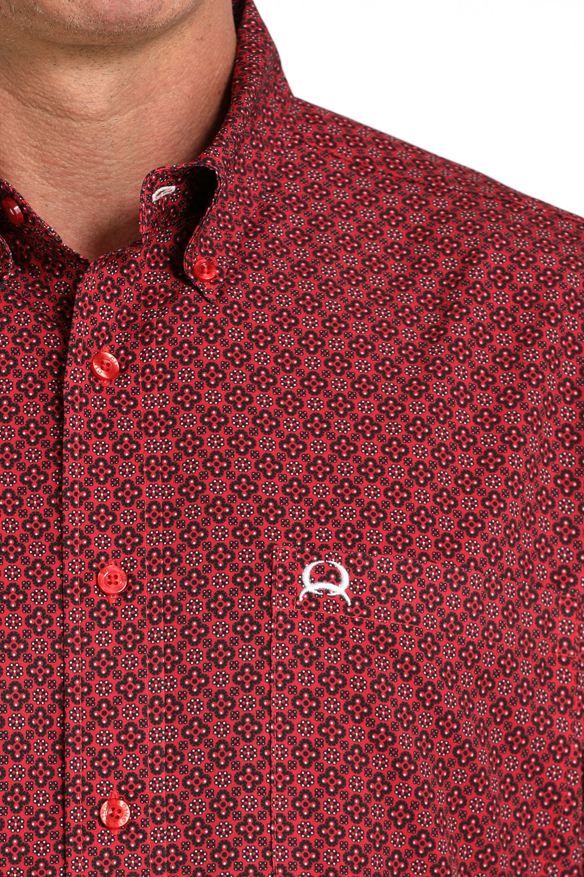 Cinch Men's Red Geo Print Arenaflex Short Sleeve Shirt