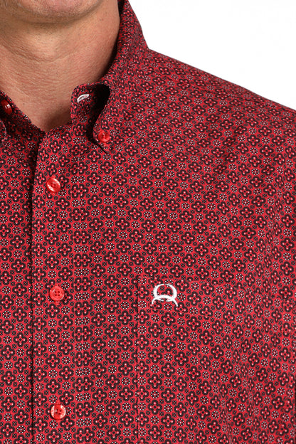Cinch Men's Red Geo Print Arenaflex Short Sleeve Shirt