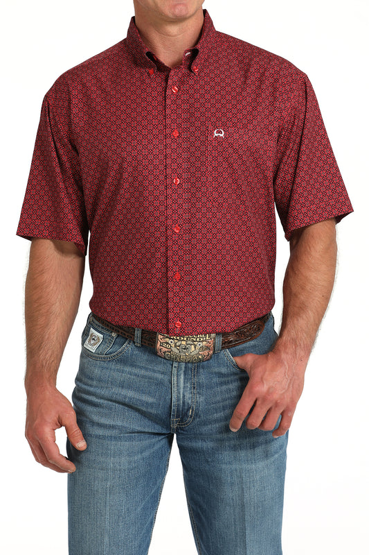 Cinch Men's Red Geo Print Arenaflex Short Sleeve Shirt