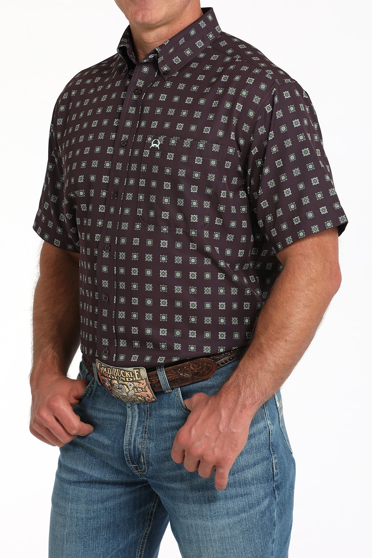 Cinch Men's Purple Square Arenaflex Short Sleeve Shirt