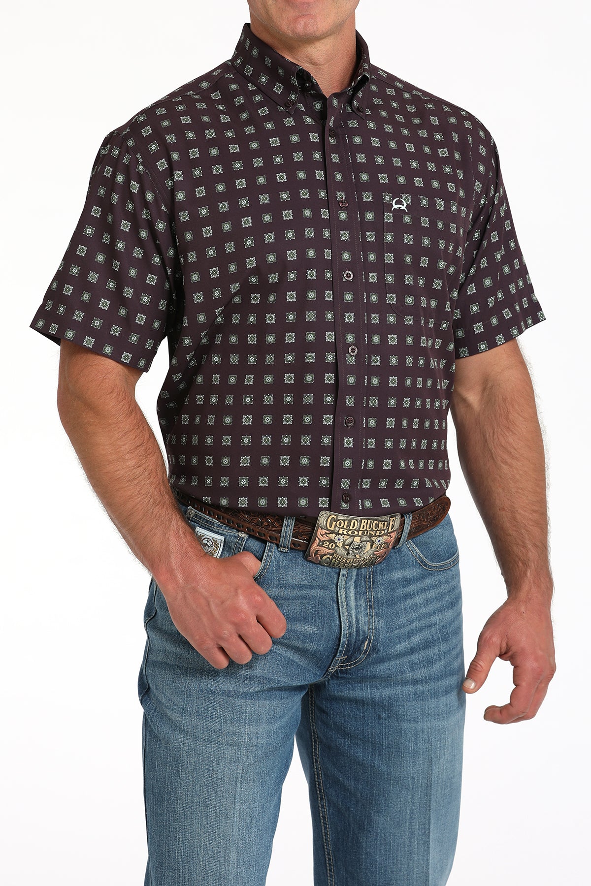 Cinch Men's Purple Square Arenaflex Short Sleeve Shirt