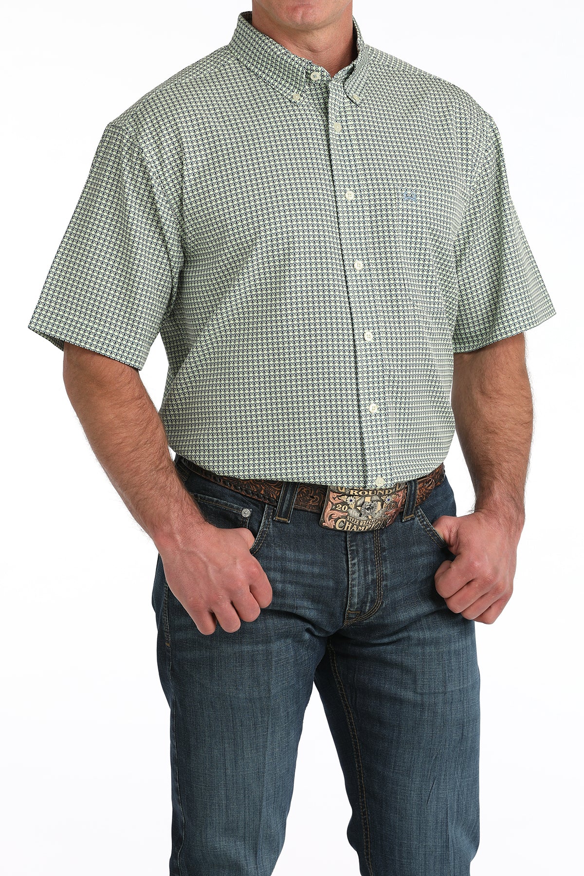 Cinch Men's Green Print ArenaFlex Short Sleeve Shirt