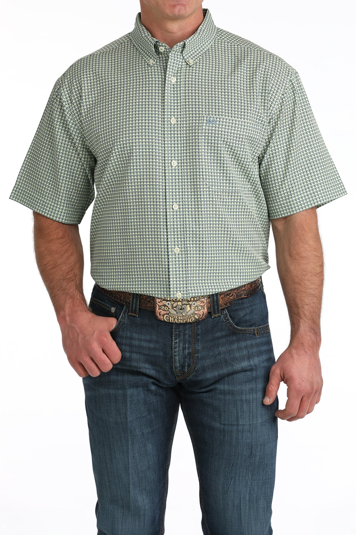 Cinch Men's Green Print ArenaFlex Short Sleeve Shirt