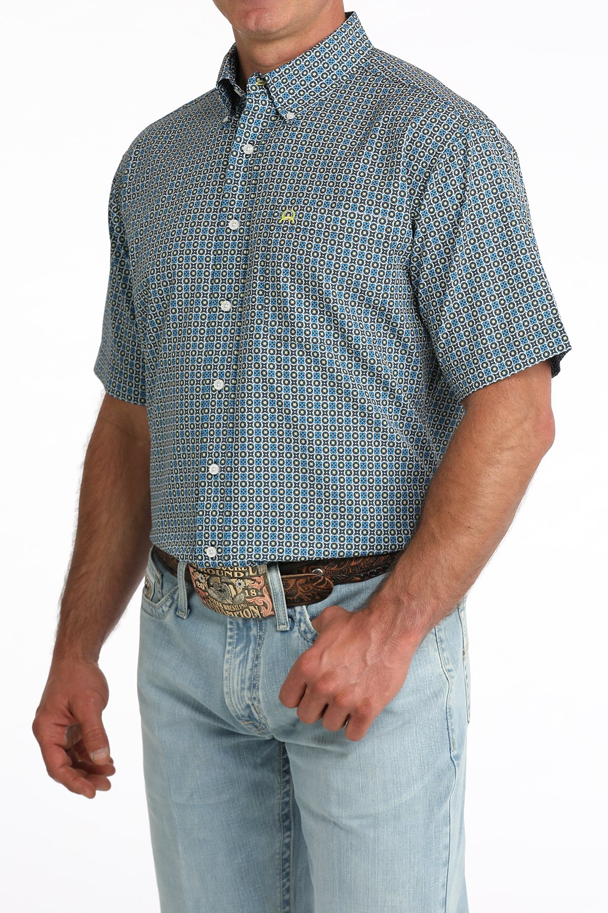 Cinch Men's Arenaflex Blue Floral Short Sleeve Shirt