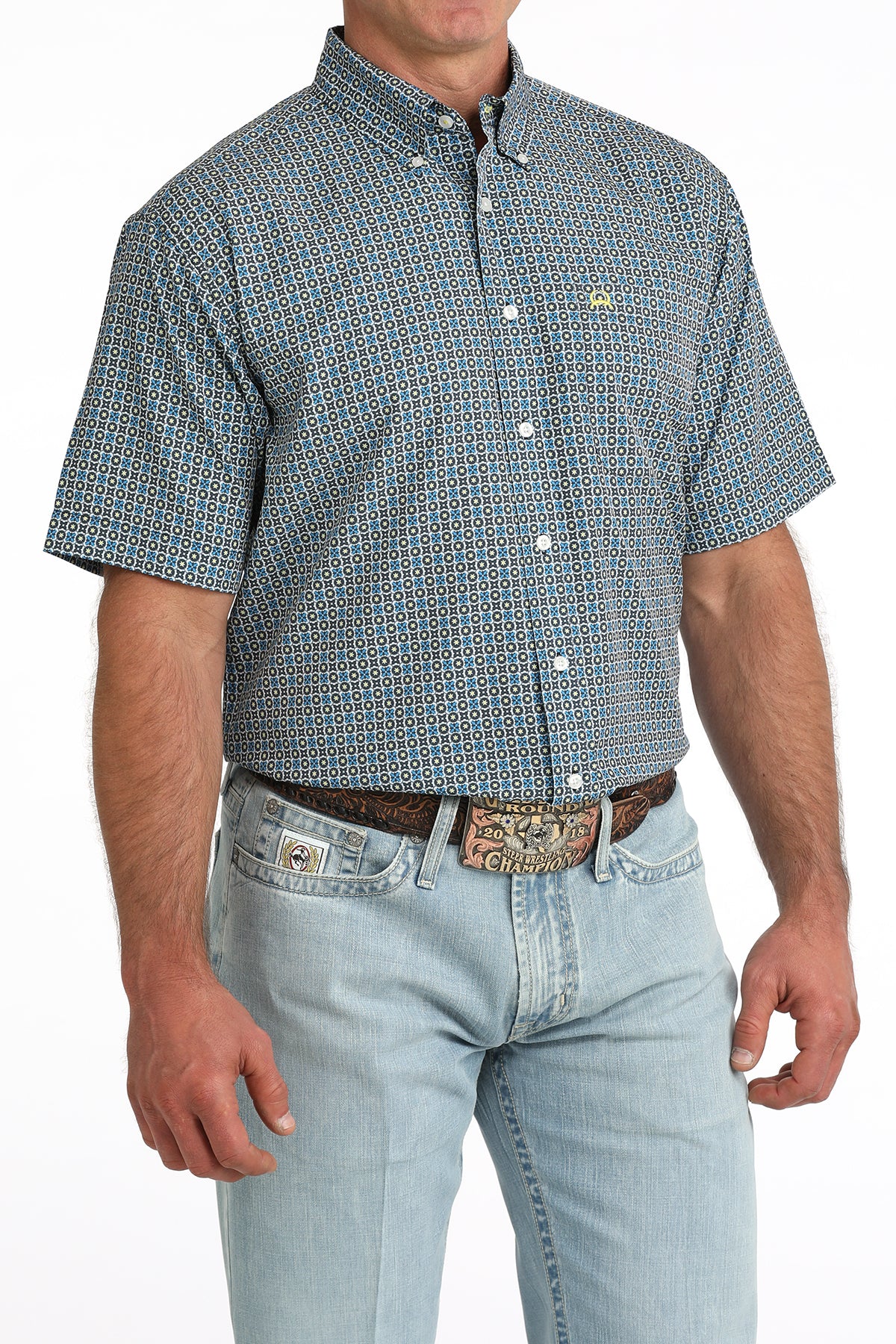 Cinch Men's Arenaflex Blue Floral Short Sleeve Shirt