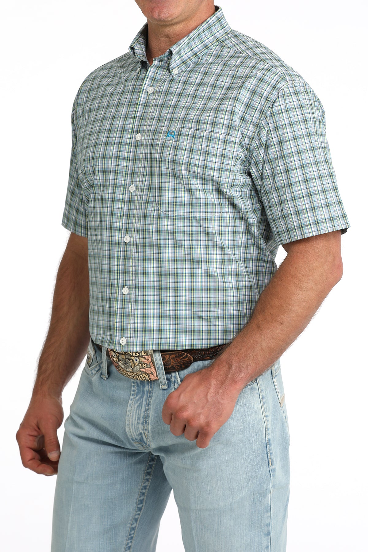 Cinch Men's Arenaflex Navy Plaid Short Sleeve Shirt