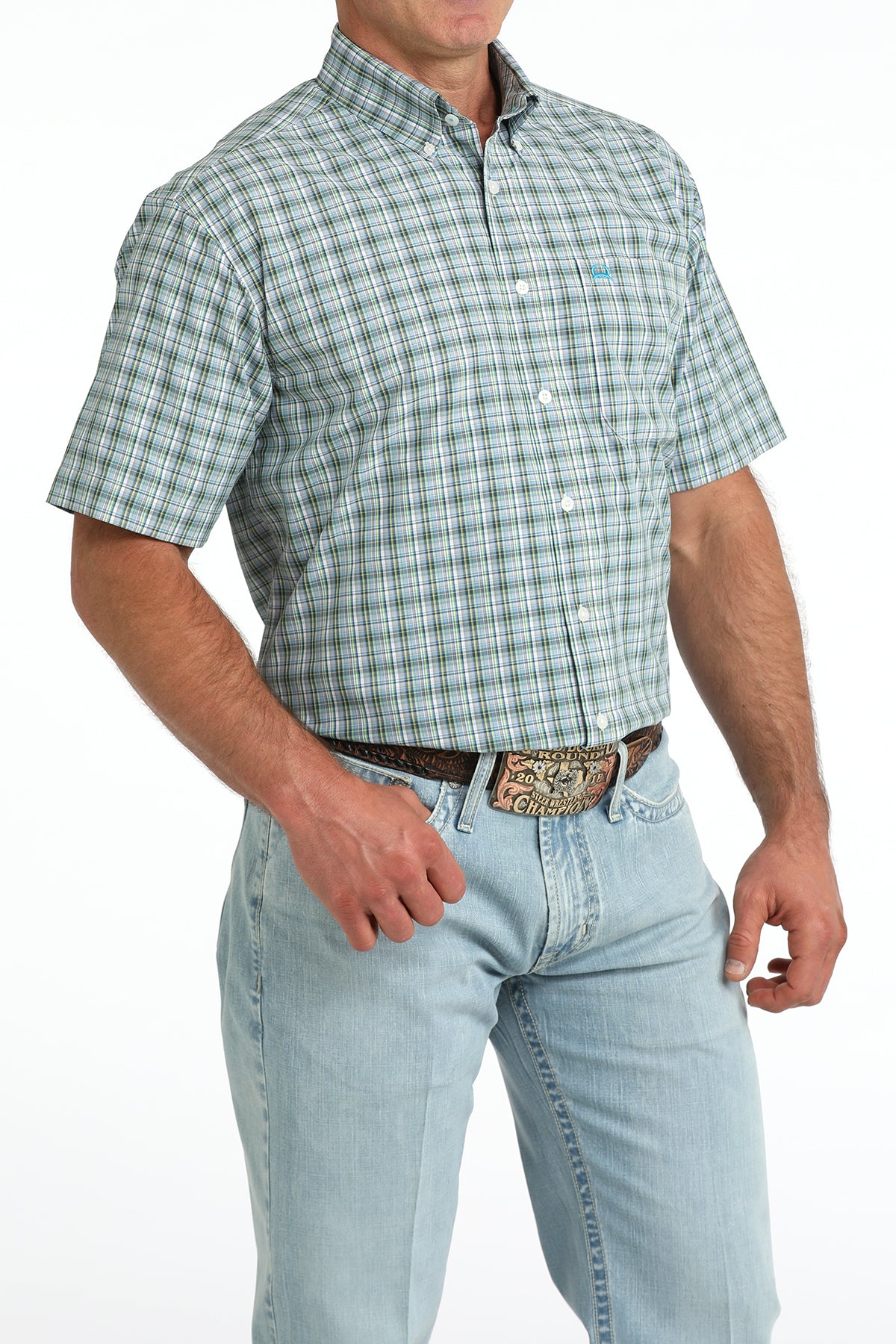 Cinch Men's Arenaflex Navy Plaid Short Sleeve Shirt
