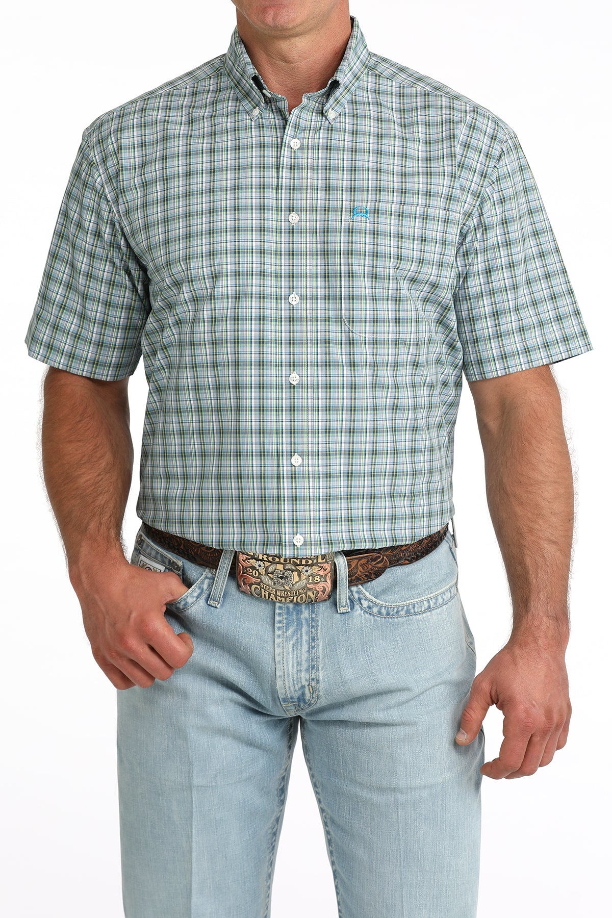 Cinch Men's Arenaflex Navy Plaid Short Sleeve Shirt