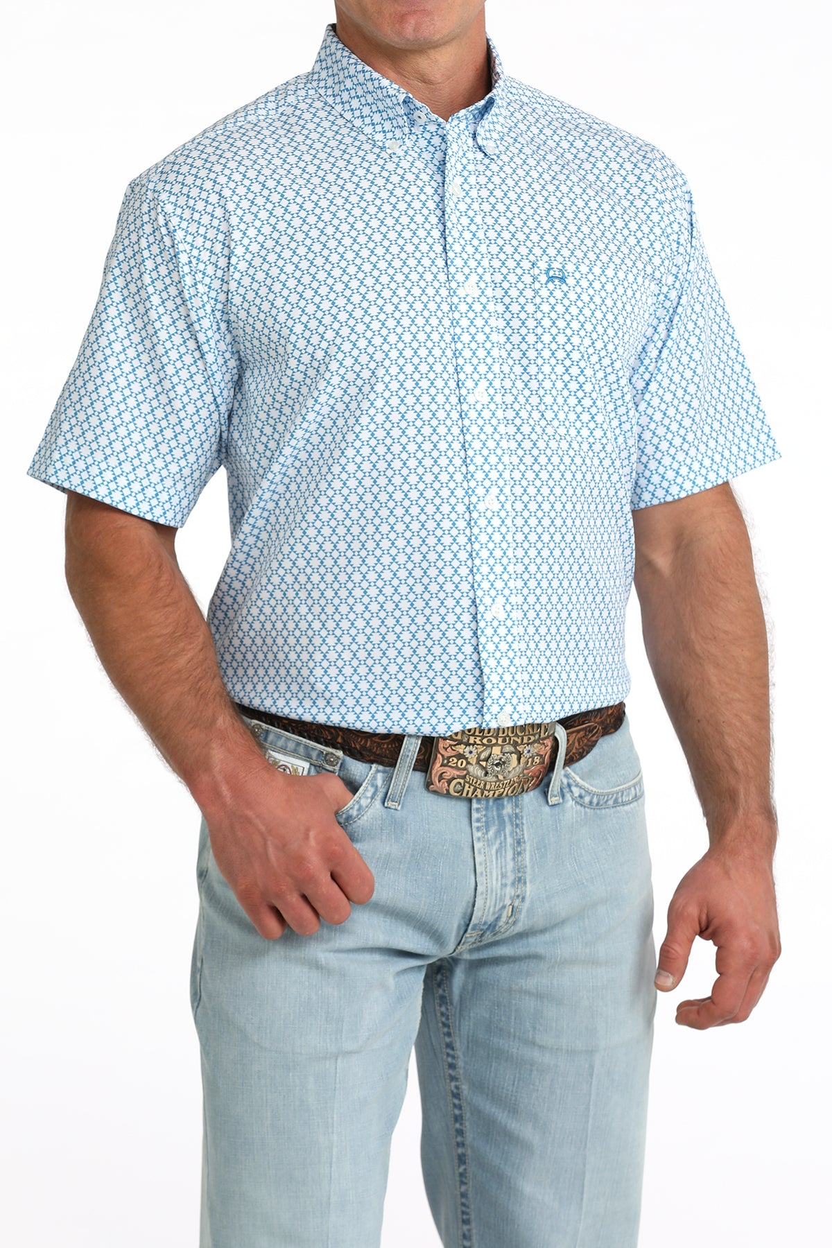Cinch Blue Arenaflex Printed Button Down Shirt
