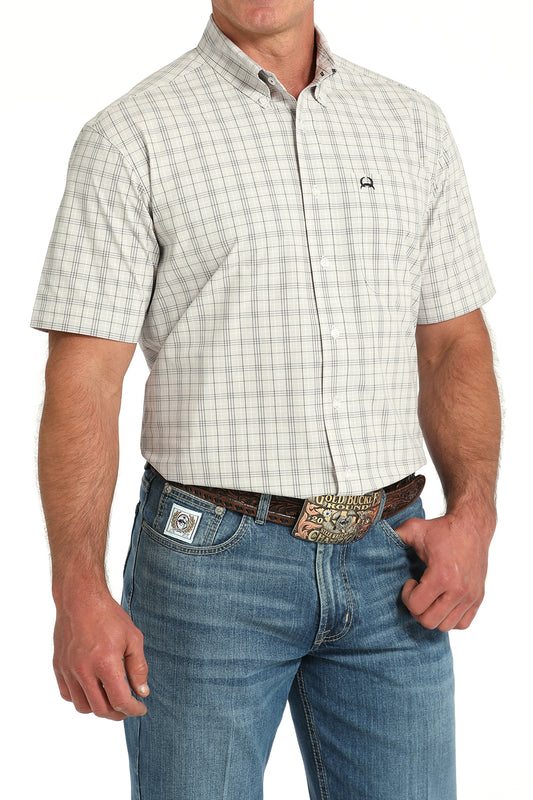 Cinch Men's White Plaid Arenaflex Short Sleeve Shirt