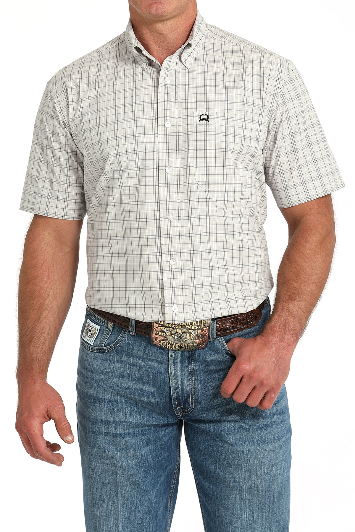 Cinch Men's White Plaid Arenaflex Short Sleeve Shirt