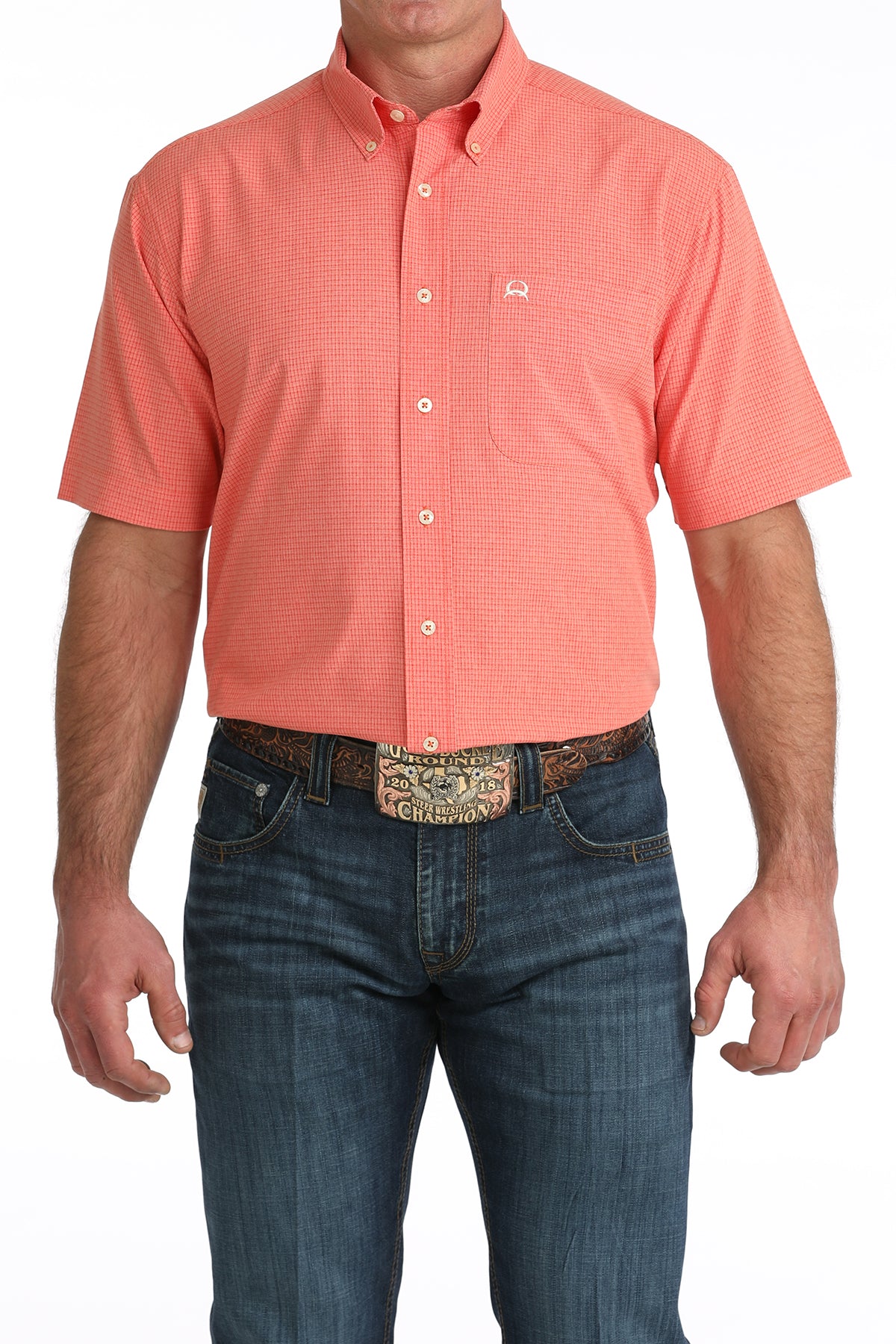 Cinch Men's Arenaflex Coral Plaid Short Sleeve Shirt