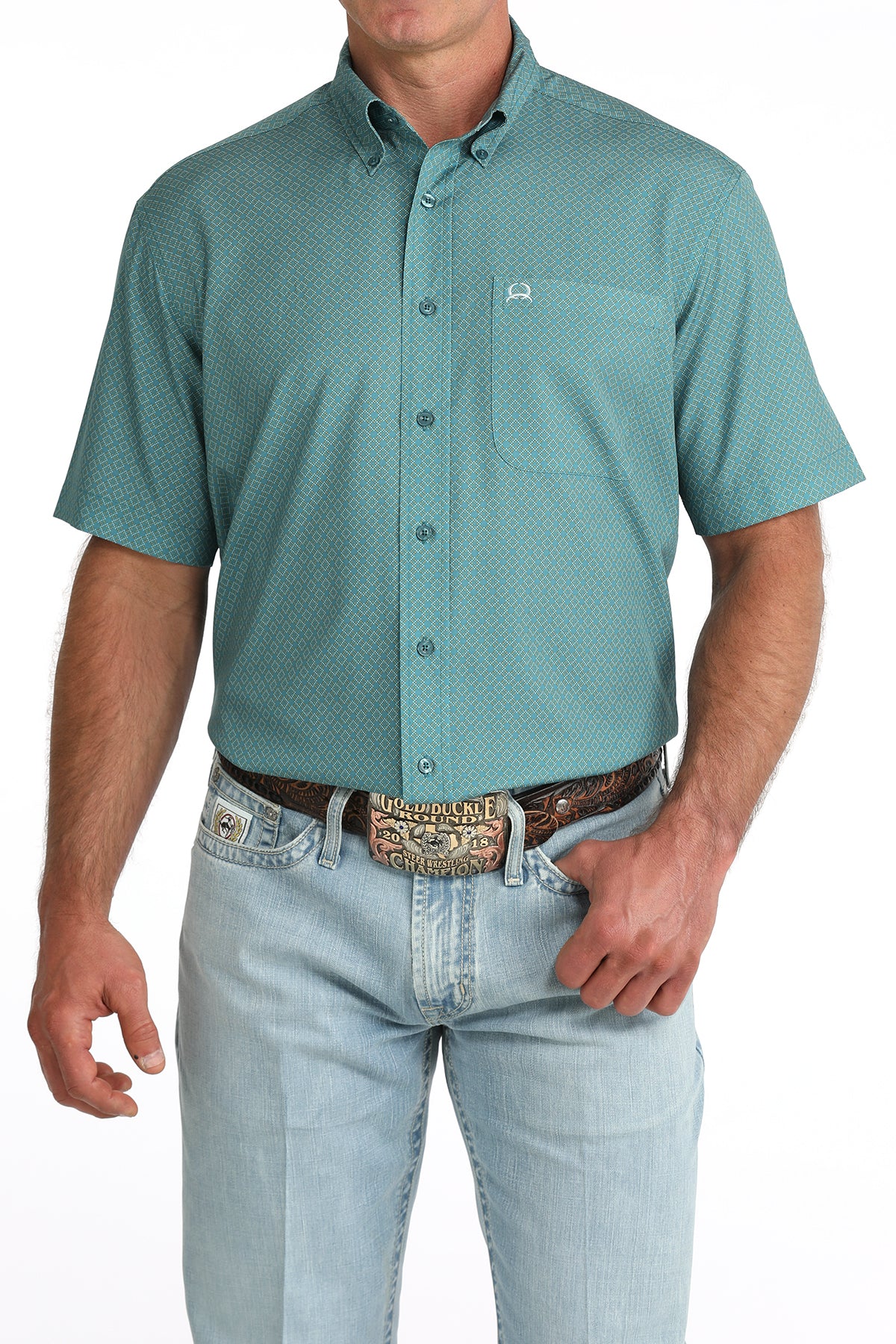 Cinch Short Sleeve Teal Arenaflex Button Down Shirt
