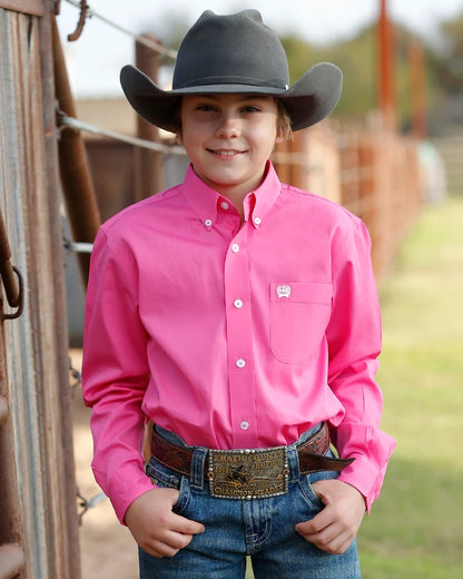 Cinch Boy's Pink Solid Long Sleeve Shirt