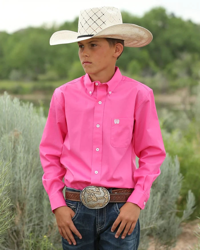 Cinch Boy's Pink Solid Long Sleeve Shirt