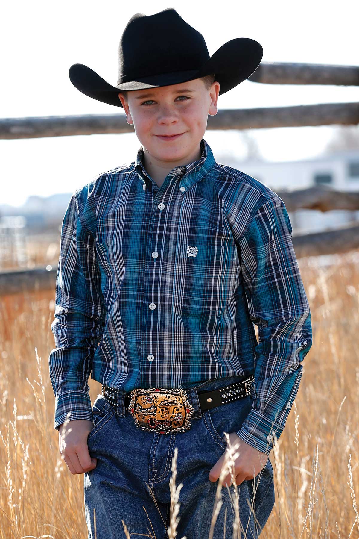 CINCH TEAL PLAID LONG SLEEVE SHIRT