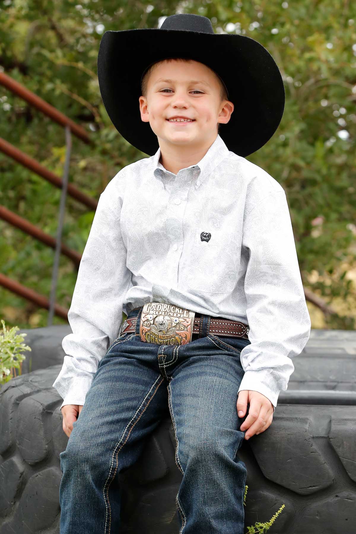 Cinch Boy's White Paisley Print Long Sleeve Shirt
