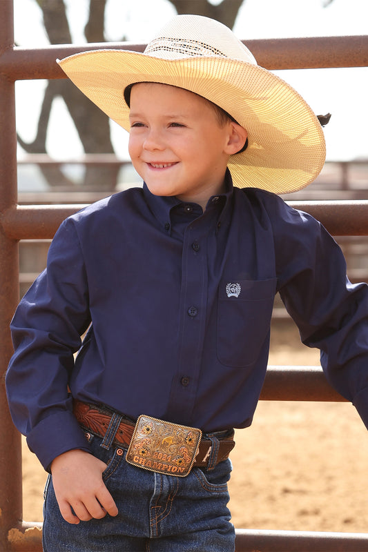 Cinch Youth Boy's Solid Royal Blue Button Down Shirt