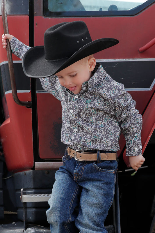 CINCH TODDLER BOYS GRAY PAISLEY PRINT LONG SLEEVE SHIRT