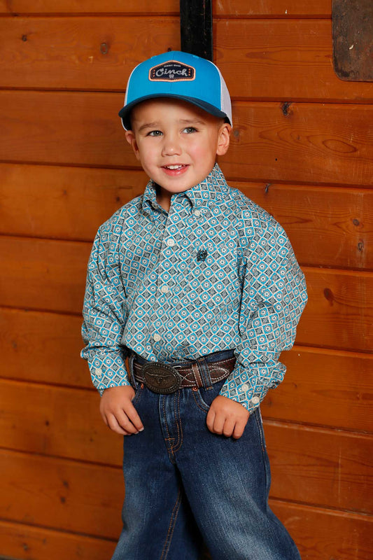 Cinch Kids' Blue Geo Print Long Sleeve Shirts