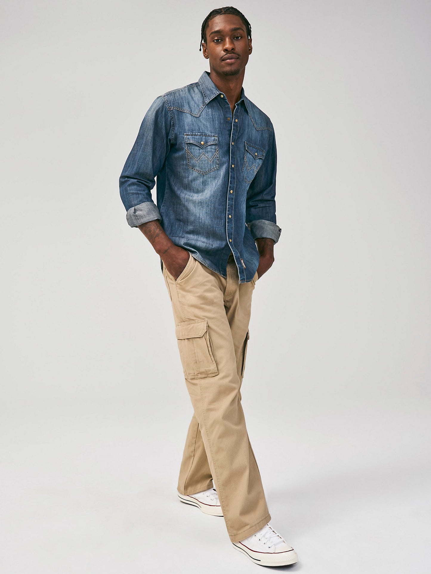 WRANGLER RETRO LONG SLEEVE BLUE DENIM WESTERN SHIRT