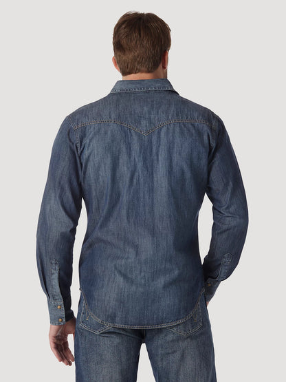 WRANGLER RETRO LONG SLEEVE BLUE DENIM WESTERN SHIRT