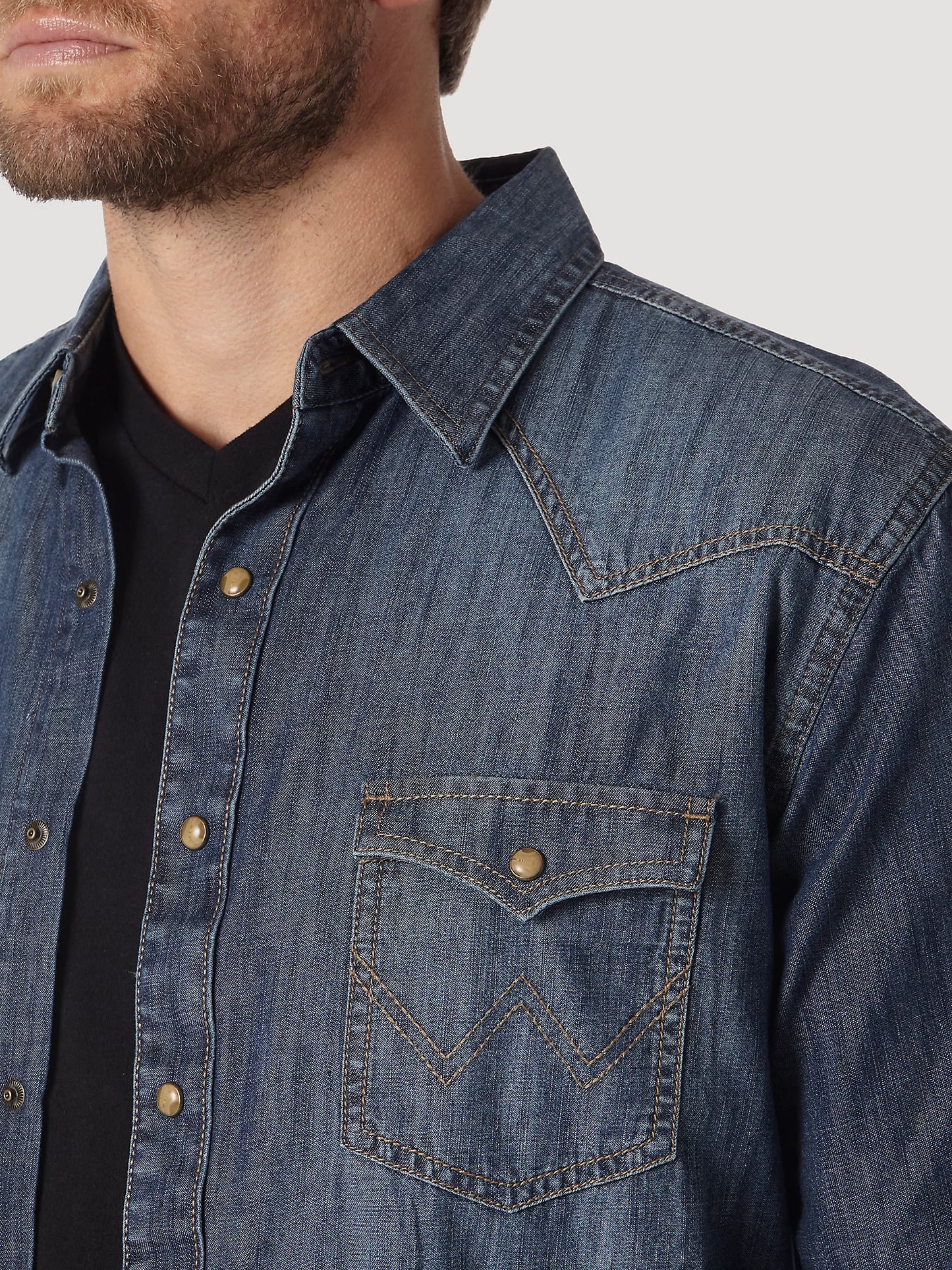 WRANGLER RETRO LONG SLEEVE BLUE DENIM WESTERN SHIRT